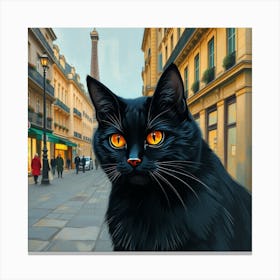 Black Cat In Paris 1 Canvas Print