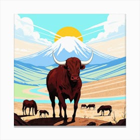 Bulls In The Desert 5 Canvas Print