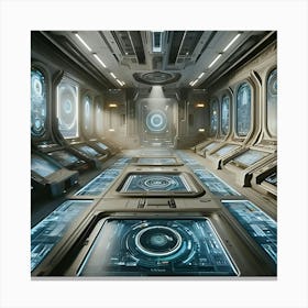 Impressive 3d Digital Art Showcasing Realistic Room Interiors Of Futuristic Spaceships With Photorealistic Textures, Shaders, And Lighting Poised At An Interesting Angle To Highlight Intricate Panels And Displays 2 Canvas Print