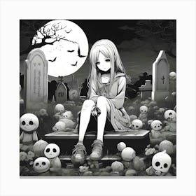 Anime Girl In A Cemetery Canvas Print