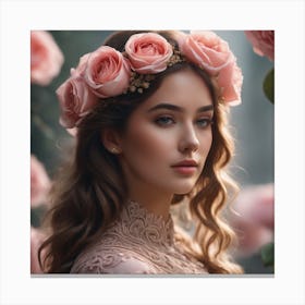 Beautiful Girl With Roses Canvas Print