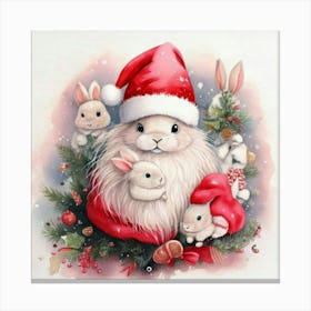 Firefly Christmas, Bunnies, Santa, Hat, Pastel, Watercolor, Pink, Dresses, Cute, Festive, Holiday, W Canvas Print