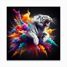 White Tiger With Colorful Smoke Canvas Print