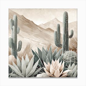 Firefly Modern Abstract Beautiful Lush Cactus And Succulent Garden In Neutral Muted Colors Of Tan, G (23) Canvas Print