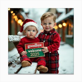 Two Boys In Santa Suits Canvas Print