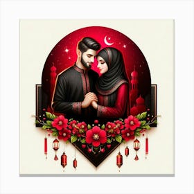 Muslim Couple In Hijab Canvas Print