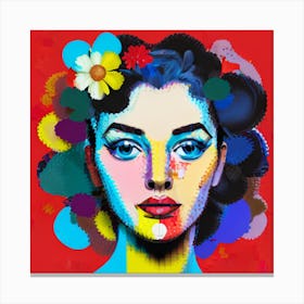 Woman With Flowers On Her Head Canvas Print