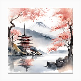 Watercolor Of Japanese Pagoda Canvas Print