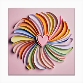 Colorful Paper Heart On Pink Background Canvas Print