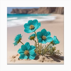 Blue Flowers On The Beach Canvas Print