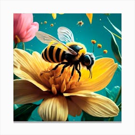 Bee On Flower Canvas Print