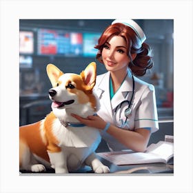 Nurse With A Corgi Canvas Print