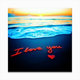 I Love You Written On The Beach, Colorful, Tropical, Beach, Ocean Canvas Print