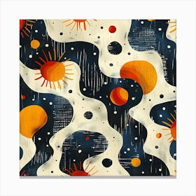 Abstract Cosmic Pattern With Wavy Lines Suns Planets And Stars On A Dark Background Canvas Print