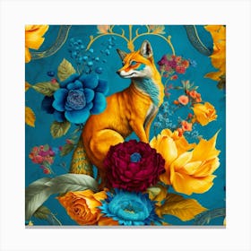 Fox And Flowers Canvas Print