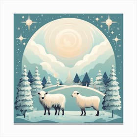 Winter Landscape With Sheep Canvas Print