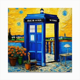 Tardis On The Terrace At Arles - Dr WHO & Van Gogh inspired Art Print 2 Canvas Print