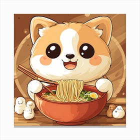 Dog Eating Ramen Canvas Print