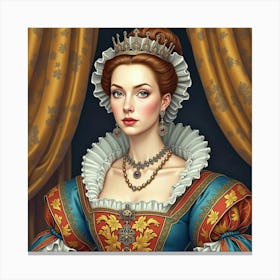 Queen Elizabeth I In Watercolor, Detailed Fabric, Royal Ambiance 1 Canvas Print