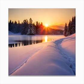 Sunset Over Lake Canvas Print