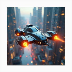 Futuristic Flying Car With Glowing Thrusters, Soaring Through A Vibrant Metropolis 1 Canvas Print