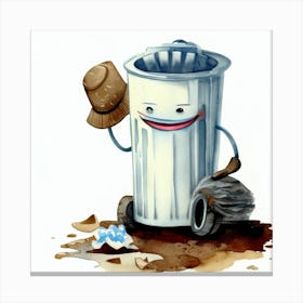 Cartoon Garbage Can Canvas Print