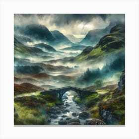 Vintage Foggy Scottish Highlands AI Canvas Print