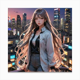 Anime Girl Standing On A Rooftop Canvas Print