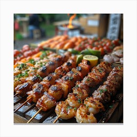 Asian Food On Skewers Canvas Print