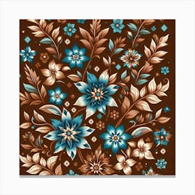 Batik, Blue And Brown Floral Pattern  Canvas Print