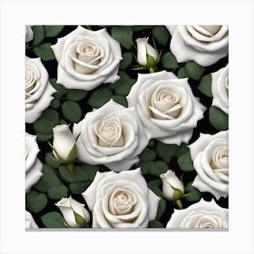 White Roses On Black Background 1 Canvas Print