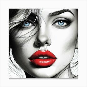 Portrait Of A Woman With Red Lips Canvas Print