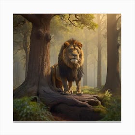 "Wild Majesty: The Forest's Lion and Its Arboreal Domain" 1 Canvas Print