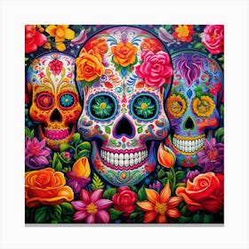 Maraclemente Many Sugar Skulls Colorful Flowers Vibrant Colors 5 Canvas Print