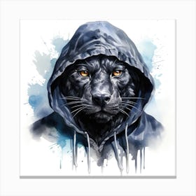 Watercolour Cartoon Panther In A Hoodie Canvas Print