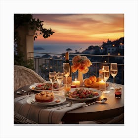 Dinner On The Terrace At Sunset Canvas Print