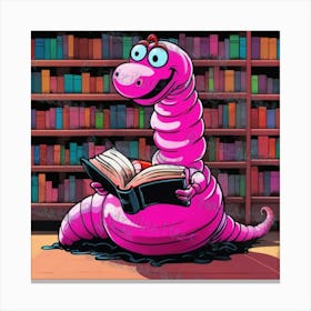 Pink Worm Reading A Book 4 Canvas Print