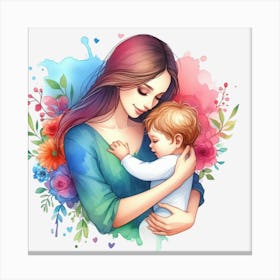 Mother And Child Watercolor Mothers Day 7 Canvas Print