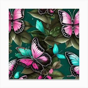 Butterflies On A Green Background Canvas Print