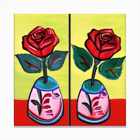 Two Roses In Vases Canvas Print