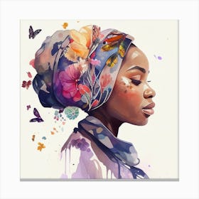 Watercolor Floral Muslim African Woman #1 Canvas Print