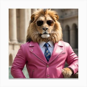 Lion In Pink Leather Jacket with Tie Canvas Print