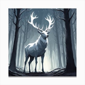 A White Stag In A Fog Forest In Minimalist Style Square Composition 3 Canvas Print