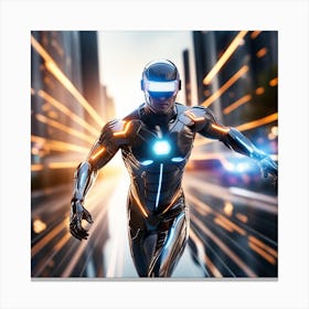 Futuristic Man Running In The City Canvas Print