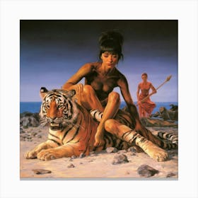 Tiger And Woman Canvas Print