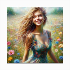 Girl In A Flower Field 1 Canvas Print