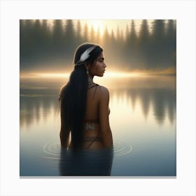 Indian Woman In Lake Canvas Print