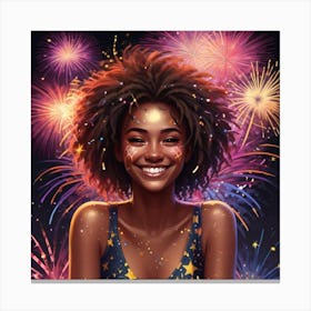 Photo Smiley Woman With Fireworks 1 1 2 Canvas Print