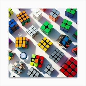 A Vibrant And Colorful Arrangement Of Various Rubik's Canvas Print