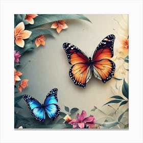 Butterfly And Flowers 4 Canvas Print